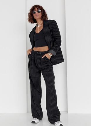 Женский пиджак на пуговицах в полоску - черный цвет, l (есть размеры)6 фото