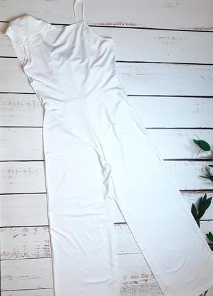 1+1=3 шикарный белый брючный комбинезон со свободными брюками, размер 46 - 484 фото
