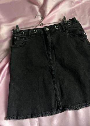 Джинсова спідничка джинс спідниця з бахромою2 фото