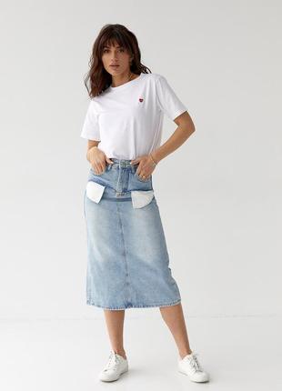 Джинсовая юбка миди с карманами наружу - джинс цвет, s (есть размеры)3 фото
