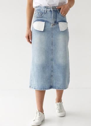 Джинсовая юбка миди с карманами наружу - джинс цвет, s (есть размеры)5 фото