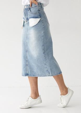 Джинсовая юбка миди с карманами наружу - джинс цвет, s (есть размеры)6 фото