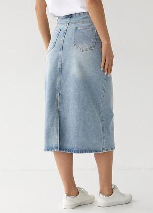 Джинсовая юбка миди с карманами наружу - джинс цвет, s (есть размеры)2 фото