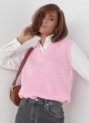 Жіноча сорочка з в'язаним жилетом — рожевий колір, l (є розміри)6 фото