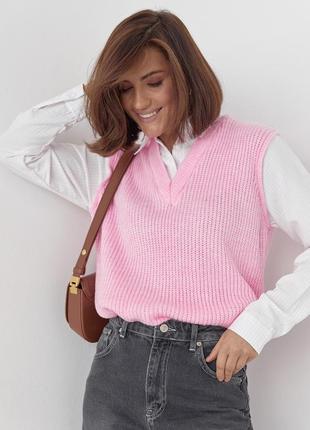 Жіноча сорочка з в'язаним жилетом — рожевий колір, l (є розміри)5 фото
