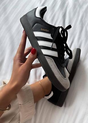 Адідас самба чорні з міри шкіряні adidas samba black/grey4 фото