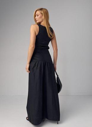 Платье макси с драпировкой и вырезом на талии - черный цвет, s (есть размеры)6 фото