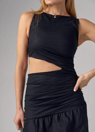 Платье макси с драпировкой и вырезом на талии - черный цвет, s (есть размеры)4 фото
