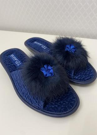 Капці жіночі з відкритими пальцями белста,натуральний помпон.