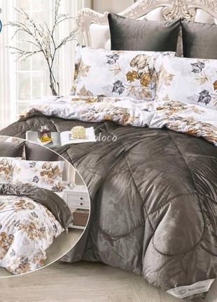 Комплект постільної білизни з літньою ковдрою фланель/велюр