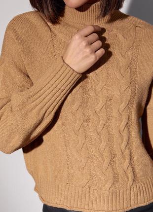 В'язаний жіночий светр із косами — коричневий колір, l (є розміри)4 фото