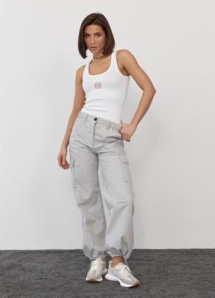 Женские штаны карго в стиле кэжуал - светло-серый цвет, l (есть размеры)3 фото