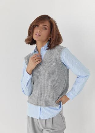 Женская рубашка с вязаным жилетом - серый цвет, l (есть размеры)4 фото