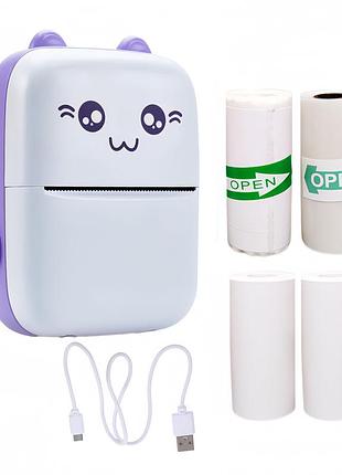 Беспроводной мини принтер для телефона детский принтер для наклеек термопринтер котик принтер через блютуз