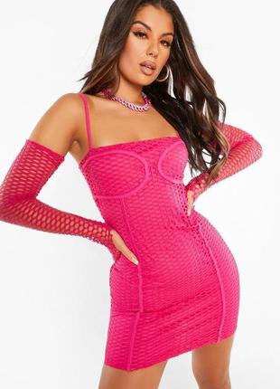 Сетчатое розовое платье с длинными рукавами boohoo