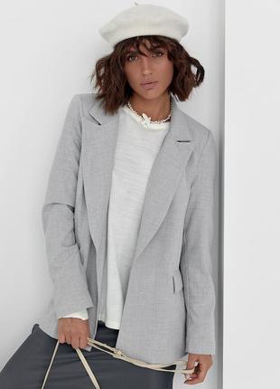 Класичний жіночий піджак без застібки — світло-сірий колір, m (є розміри)