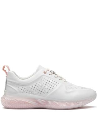 Кроссовки кожаные молодежные бежевые, на стильной белой удобной подошве и высокой платформе 2044т-а