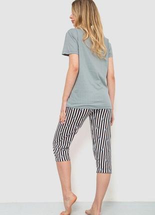 Жіноча піжама з принтом, колір сіро-чорний,женская пижама футболка+бриджи3 фото