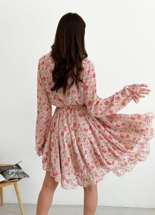 Воздушное шифоновое платье в цветы на лето, платье мини с цветочным принтом из шифона6 фото