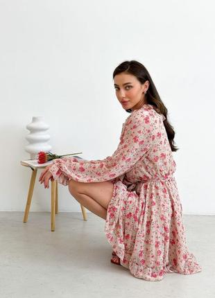 Воздушное шифоновое платье в цветы на лето, платье мини с цветочным принтом из шифона9 фото