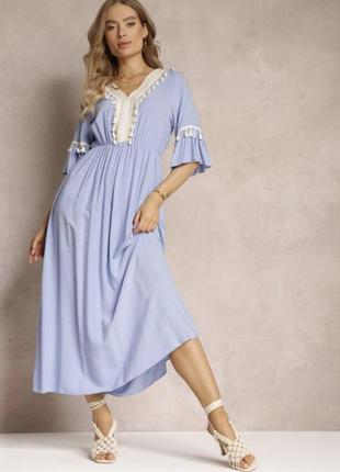 Неймовірна блакитна сукня максі з вишивкою