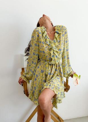 Воздушное шифоновое платье в цветы на лето, платье мини с цветочным принтом из шифона5 фото