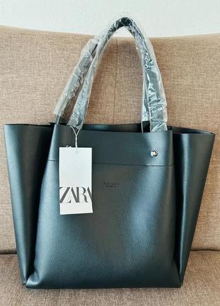 Женская черная сумка шоппер zara
