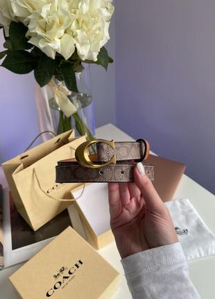 Coach sculpted c buckle belt beige, женский кожаный ремень, женский кожаный ремень
