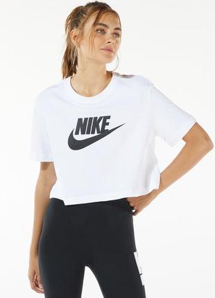 Біла вкорочена футболка спортивна футболка nike хлопковая футболка корп-топ белая укорочённая футболка