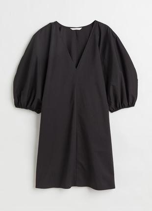 Чорна бавовняна сукня з рукавами буфами від h&m