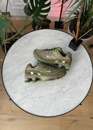 Кроссовки мужские на осень supreme x nike shox ride 2 sp olive, 3 цвета, черные белые хаки, кожа