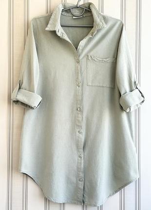 💚💚💚брендовая хлопковая удлиненная рубашка, платье-рубашка в цвете свинца. батал