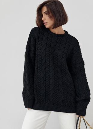 В'язаний светр оверсайз із візерунками з кісок — чорний колір, s (є розміри)7 фото