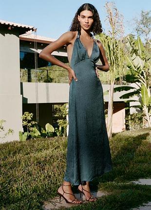 Сукня з жатого атласу зелена zara new