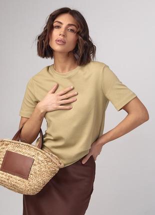 Базовая однотонная женская футболка - горчичный цвет, l (есть размеры)6 фото