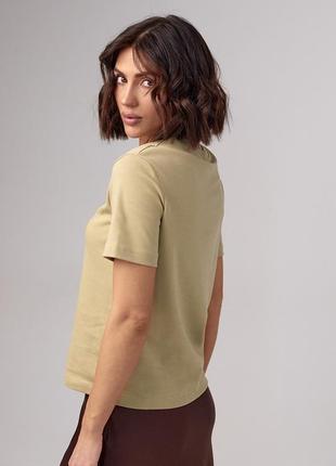 Базовая однотонная женская футболка - горчичный цвет, l (есть размеры)2 фото