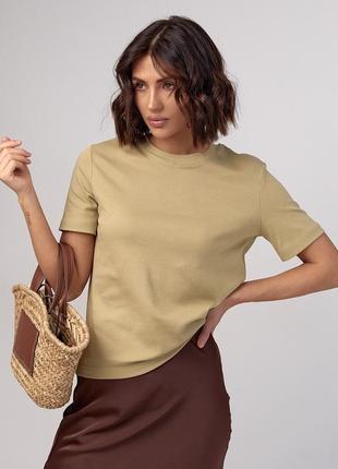 Базовая однотонная женская футболка - горчичный цвет, l (есть размеры)5 фото