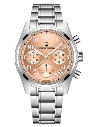 Часы кварцевые pagani design pd-1773 silver-pink, мужские, кварцевые, сапфировое стекло, d c5 фото