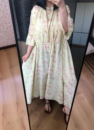 Неймовірна сукня, оверсайз, xl, h&m, квітковий принт, блідо-жовтого, блідо-лимонного кольору, великий розмір, ніжна, на літо