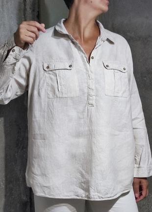 Сорочка блуза блузка з льону льняна оверсайз пряма вільна легка бежева сіра
