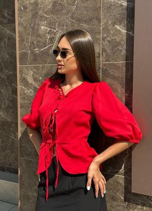 Костюм блуза на зав'язках та спідниця червона біла рожева жіноча