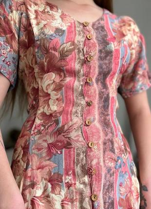 Винтажное платье на лето, легкое и приятное к телу 100% вискоза производитель - индия цветочный принт яркая розовая красная женская3 фото