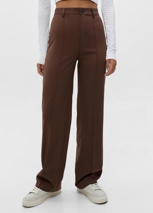 Прямі широкі коричневі брюки вільного крою wide leg pull&bear s