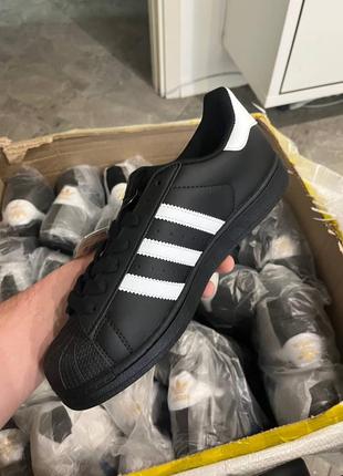 Кроссовки adidas superstar black white gold logo