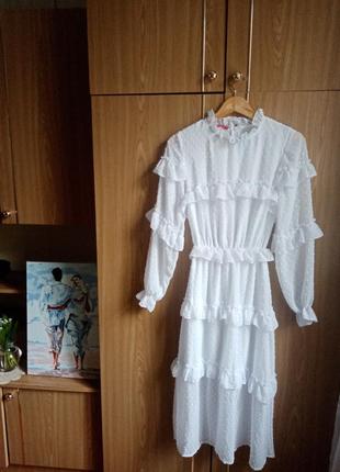 Белоснежное шифоновое платье. 🤍1 фото