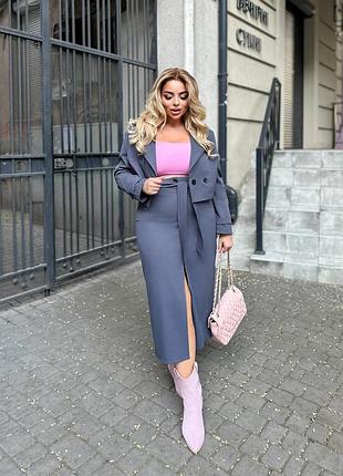 Сірий костюм: вкорочений піджак+спідниця