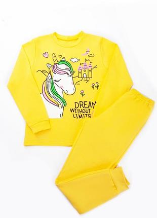 6🌈 красивая пижама с начесом, хлопковая пижама с единорогом, теплая пижама на байке, желтая пижама с начесом, теплая пижама детская