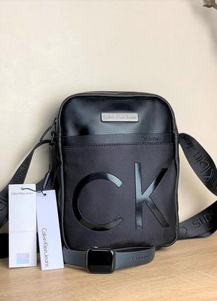 Мужская черная сумка месенджер calvin klein, черная мужская сумка