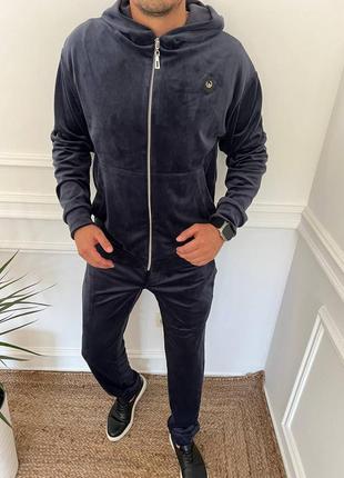 Стильный мужской велюровый костюм со змейкой