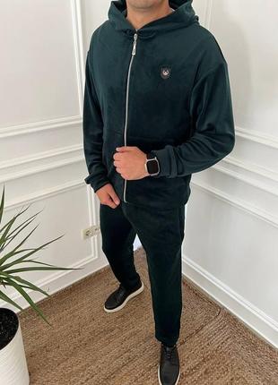 Стильный мужской велюровый костюм со змейкой